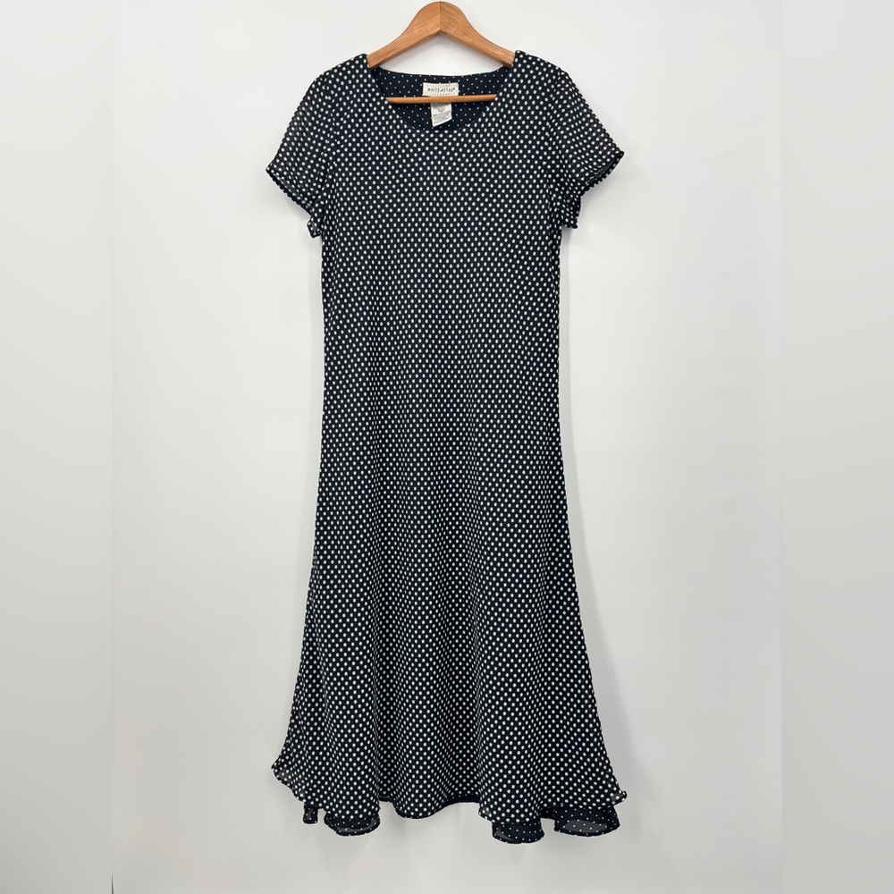White Stag Polka Dot Dress Womens 14 Midi A-Line Retro Classic Flowy Ruffle Hem